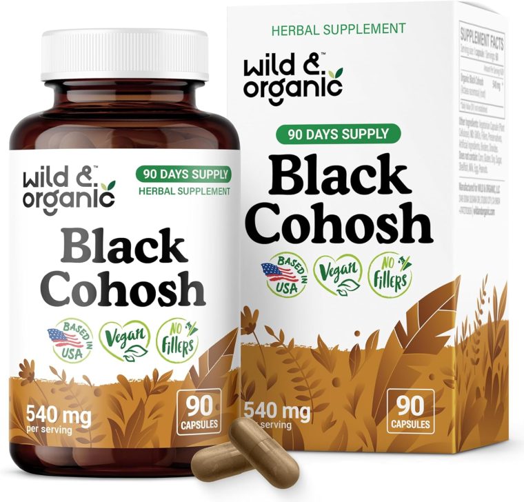 Wild & Organic Black Cohosh for Women Capsules 540 mg - Natural Support - Black Cohosh Root Supplement - Actaea Racemosa Herb - 90 Days of Supply - Vegan, No Fillers, Non-GMO - 90 Count
