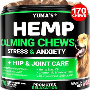 Hemp Calming Chews for Dogs - Advanced Dog Calming Chews - 170 Treats - Anxiety Relief Treats - Hemp Oil - Separation Aid, Stress, Hip and Joint Supplement for Canine Health Support - Beef Flavor