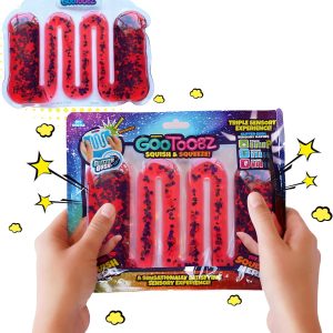 GooToobz Originals - Squishy Sensory Tubes - Filled with Colorful Water, Glitter | Non-Toxic, No-Mess, Squeezable Fidget | Anxiety Relief - Triple Sensory Experience! (Glitter Gush Red)