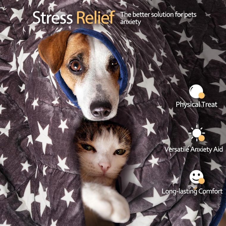 LaSyL Weighted Blanket for Pets | Thunder Blanket for Dogs Anxiety | Premium Soft Minky | Relaxation & Calming & Anti Anxiety | Blue Grey Star, Washable Large 40" L x 47" W - Image 3