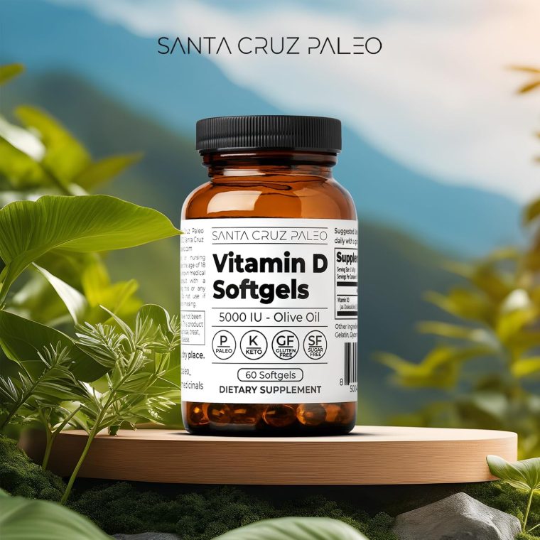 Santa Cruz Paleo Vitamin D Supplement, Bone Health & Immune Support, 5000 i.u. Per Softgel, Gluten Free, Keto, Sugar Free, Paleo, Vitamin D3, Olive Oil for Absorption, Natural Ingredients, 60 Softgels - Image 2