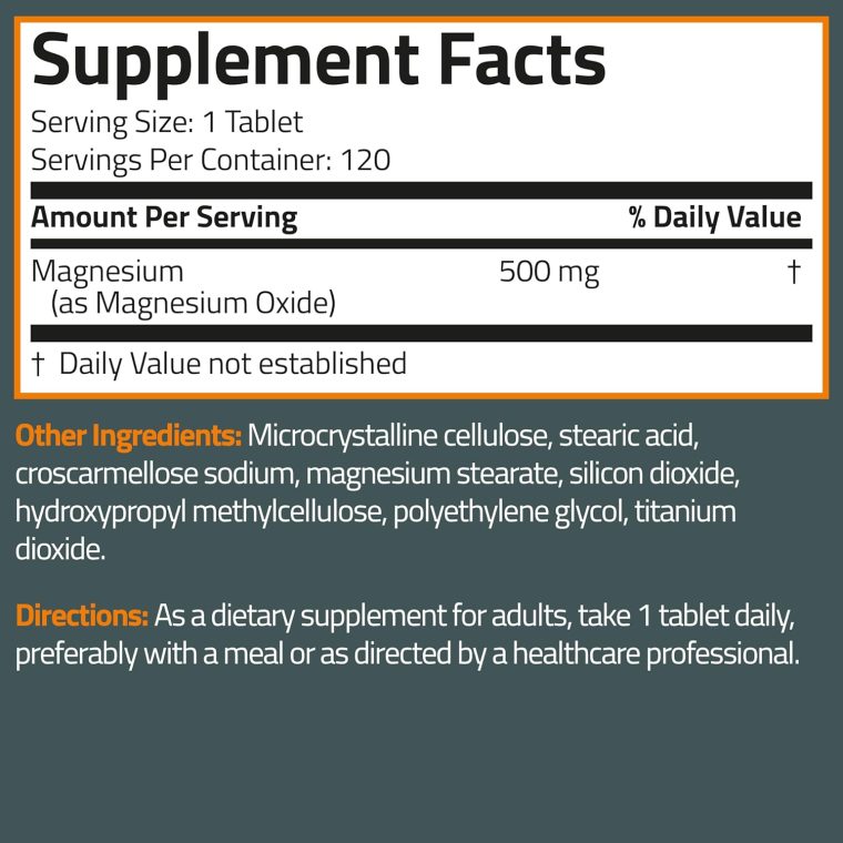 Bronson Magnesium 500 MG Supports Bone & Muscle Health & Nervous System Support - Non-GMO, 120 Vegetarian Tablets - Image 8