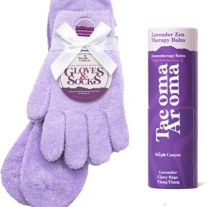 Purple Canyon Fuzzy Socks & Gloves and Essential Oil Balm Spa Kit | Purple Socks and Gloves Infused with Aloe Vera and Vitamin E Oil | Beeswax Miracle Balm for Cracked Heel Repair and Foot Care