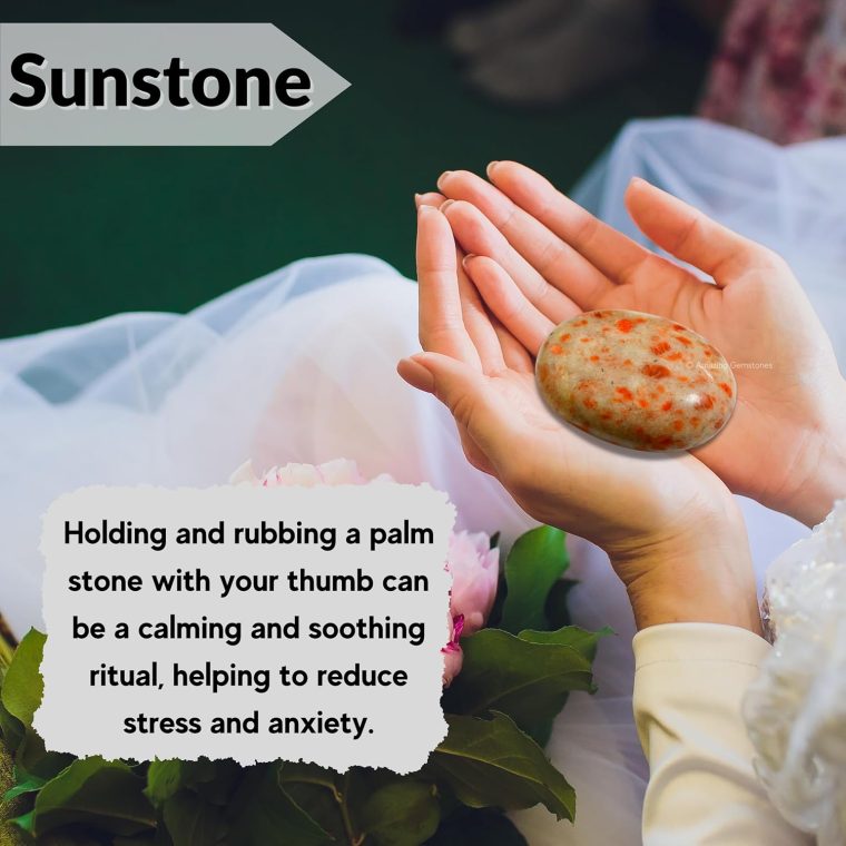 Sunstone Crystals and Healing Stones - Large Palm Stone Crystals Piedra - Crystal for Good Luck, Balanced Positive Energy, Meditation - Unique Stocking Stuffers and Birthday Gifts for Women, Men - Image 6