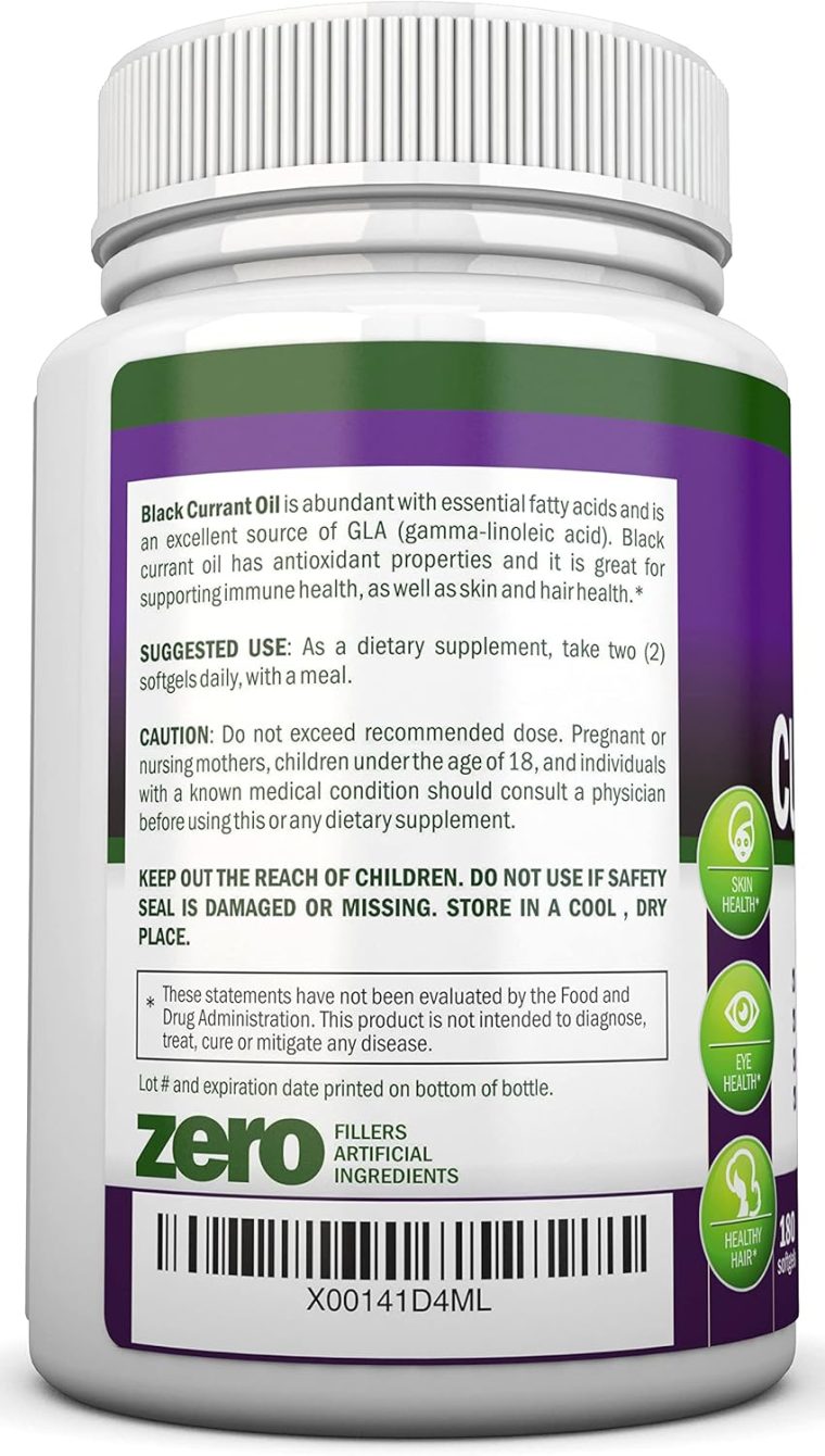 Black Currant Oil - 1000 Mg - 180 Softgels - Cold-Pressed Pure Black Currant Seed Oil - Hexane Free - 140mg GLA Per Serving - Regulates Hormonal Balance - Great For Immune System, Hair and Skin - Image 3