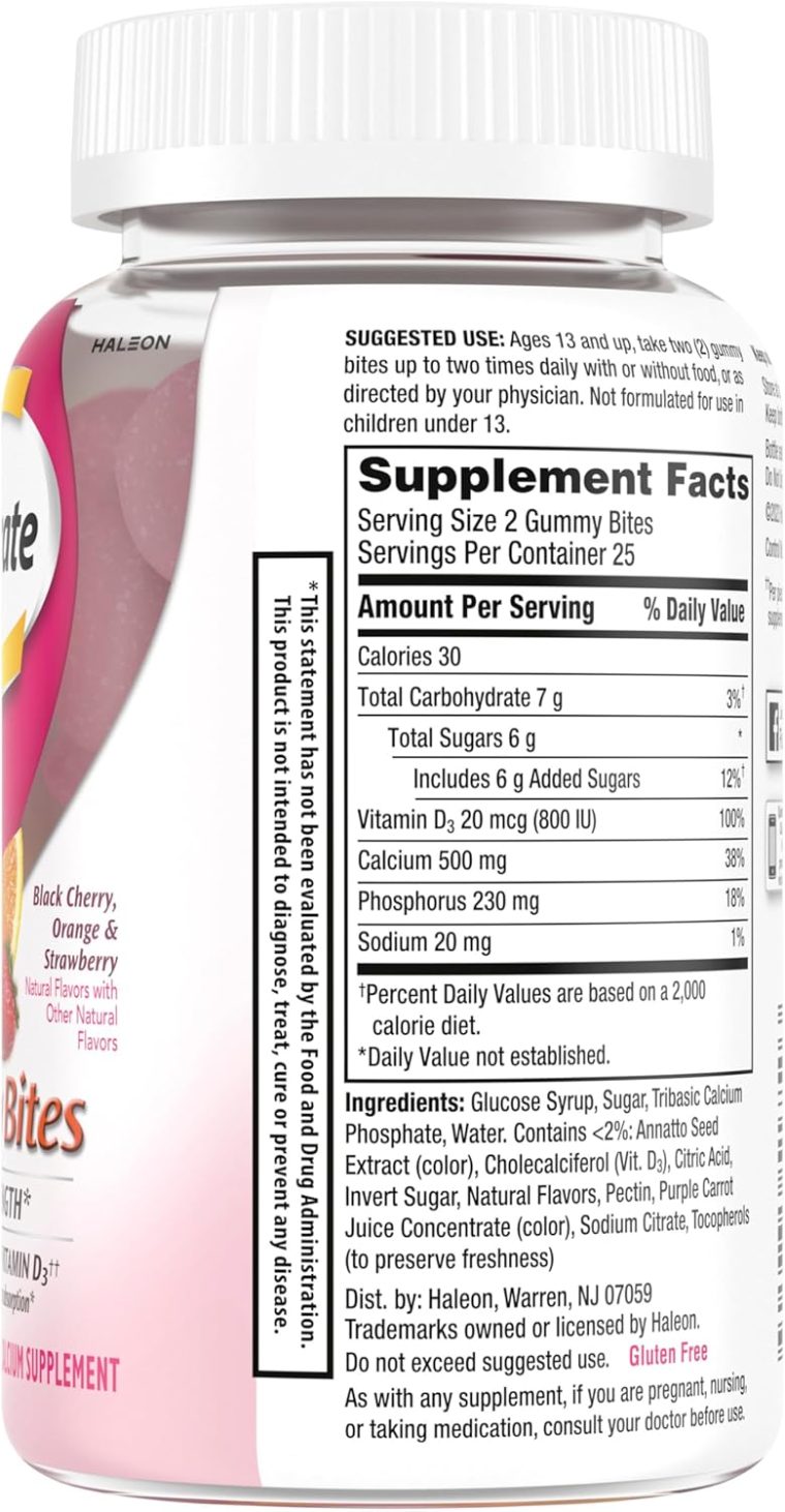 Caltrate Gummy Bites 500 mg Calcium and Vitamin D Supplement, Black Cherry, Strawberry, Orange - 50 Count - Image 12