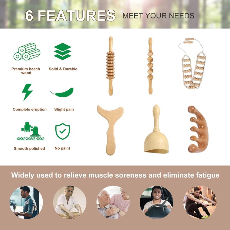Wood Therapy Massage Tools Maderoterapia Kit Body Sculpting Tools for Lymphatic Drainage and Anti-Cellulite .Wood Massager Roller Rpoe for Back and Muscle Pain Relief (Medium) - Image 6