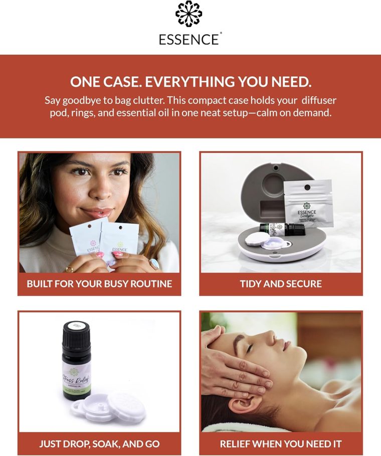 Essence Pearl Travel Case - Wearable Aromatherapy Kit with Nasal Diffuser Rings, Soaking Bay, and 5mL Essential Oil – Portable Wellness Gift Set for On?The?Go Self Care - Image 3