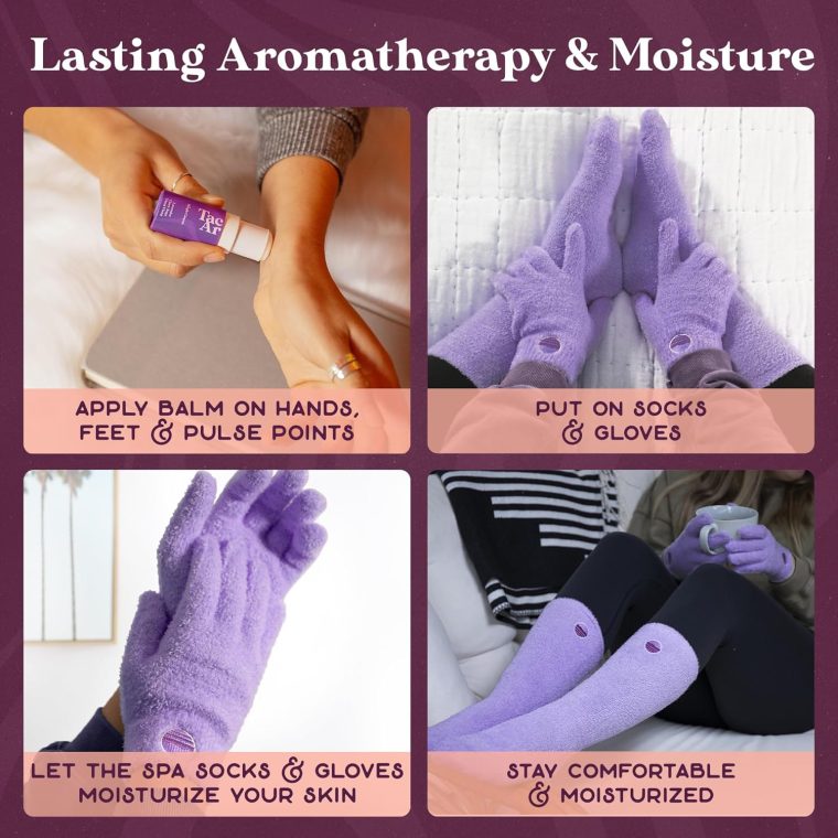 Purple Canyon Fuzzy Socks & Gloves and Essential Oil Balm Spa Kit | Purple Socks and Gloves Infused with Aloe Vera and Vitamin E Oil | Beeswax Miracle Balm for Cracked Heel Repair and Foot Care - Image 2