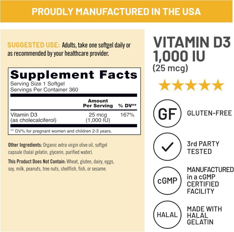 NatureWise Vitamin D3 1000iu (25 mcg) 1-Year Supply for Immune Support, Healthy Muscle Function, and Bone Health - Non-GMO, Gluten Free in Organic Extra Virgin Olive Oil, (Mini Softgel), 360 Count - Image 7