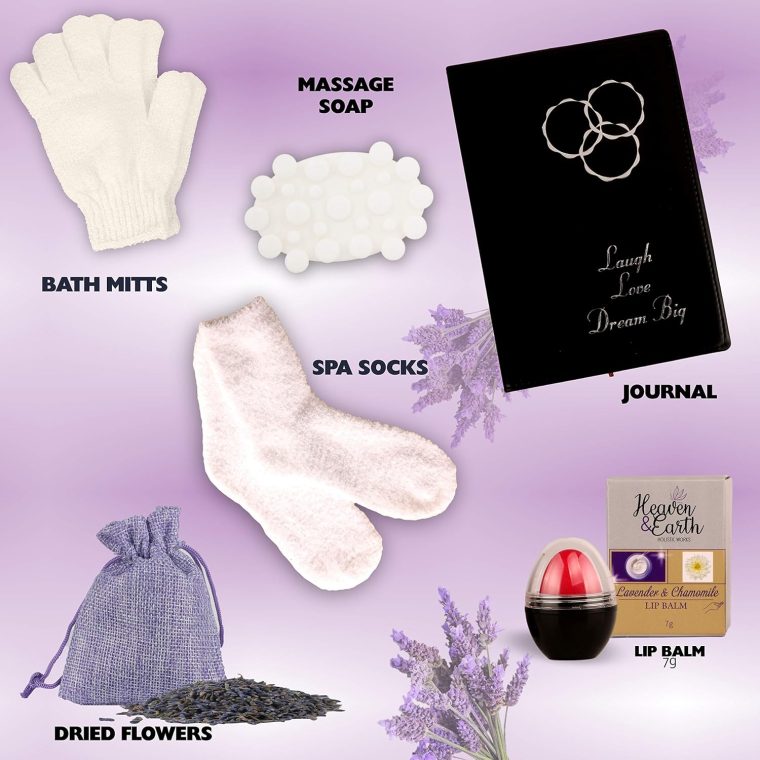 Birthday Gift Basket for Women. Lavender Pampering Gift Basket! All Inclusive Spa Bath Gift Set for Relaxing, Self Care, Meditation Gifts for Her Gift Bath Set for Mind & Body Stress Relief! - Image 4