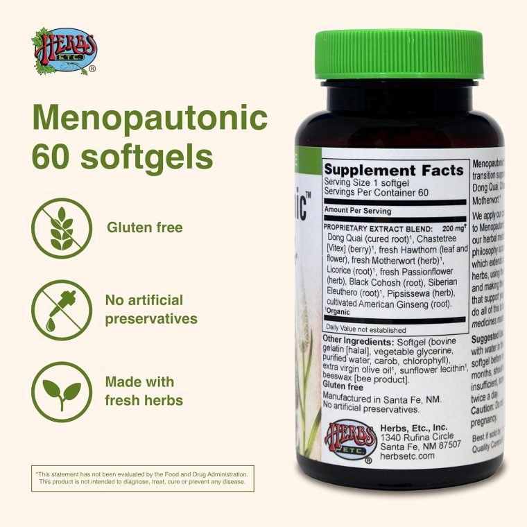 Herbs, Etc. Menopautonic - Support Healthy Hormones - Menopausal Health Supplement with Chastetree Berry, Black Cohosh & Ginseng - Supports Ovary Health & Vaginal Walls - 60 Softgels (60 Servings) - Image 2