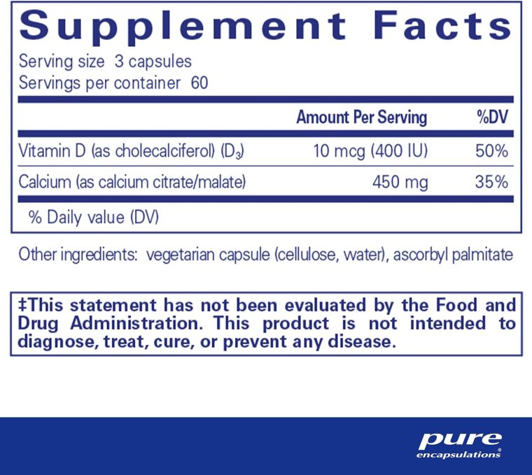 Pure Encapsulations Calcium with Vitamin D3 | Dietary Supplement to Support Bone, Colon, and Cardiovascular Health* | 180 Capsules - Image 2