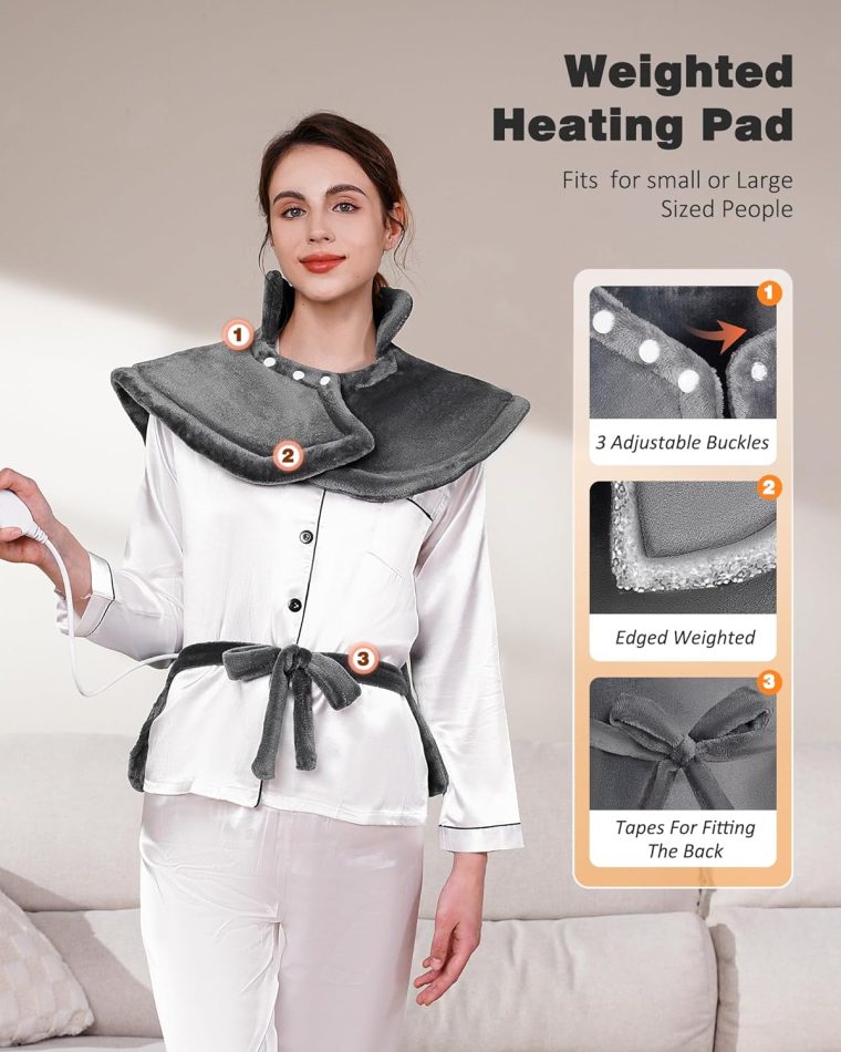 Heating Pad for Neck and Shoulders and Back | Weighted Heat Pad for Pain Relief| 24"x33" Electric Heated Pads | Fast Heating, ETL Certified| Birthday Gifts for Women, Men, Mom, Dad (Grey) - Image 4