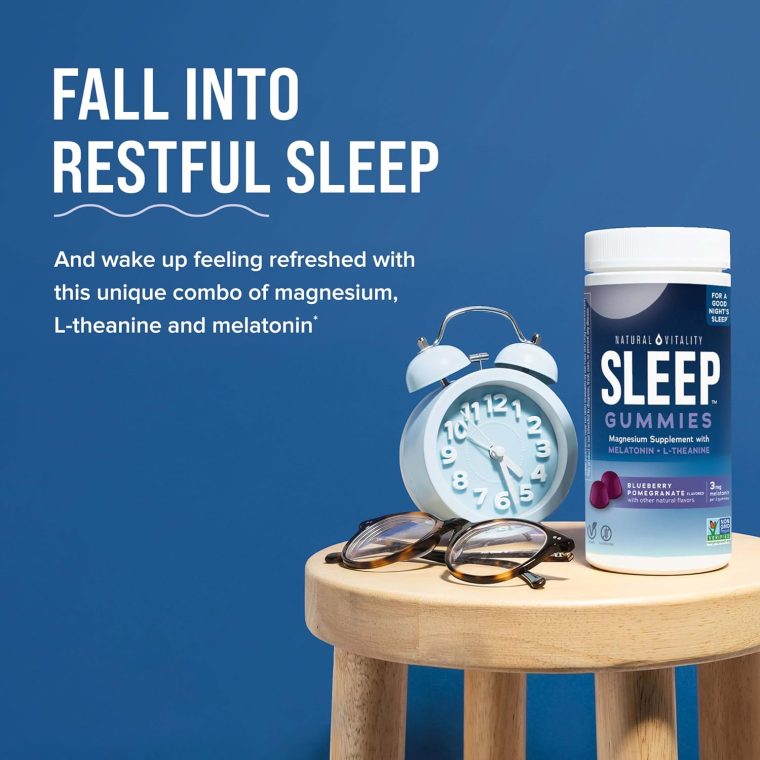 Natural Vitality SLEEP Gummies, Magnesium Supplement With Melatonin and L-Theanine, Vegan, Gluten Free, Helps the Body Ease Into Sleep, Blueberry Pomegranate 120 Count - Image 3