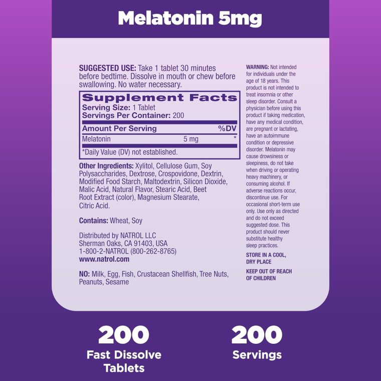 Natrol Melatonin 5mg Fast Dissolve Tablets, Sleep Support Supplements for Adults, Strawberry Flavor, 200 Tablets, Up to 200 Day Supply - Image 6