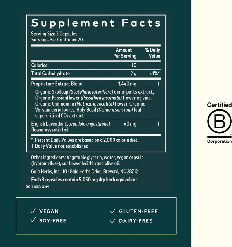 Gaia Herbs Calm A.S.A.P. Stress Support Supplement - with Skullcap, Passionflower, Chamomile, Vervain, Holy Basil & More to Support a Natural Calm - 60 Vegan Liquid Phyto-Capsules (20-Day Supply) - Image 3