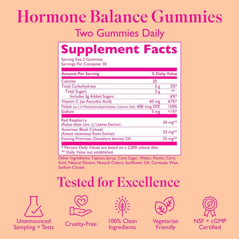 Hormone Balance Gummies for Women - Hormone Harmony for Mood, Energy, Bloating - Hormonal PMS, Perimenopause & Menopause Support - Red Raspberry Leaf & Black Cohosh - 60 Gummy Supplements - Image 4