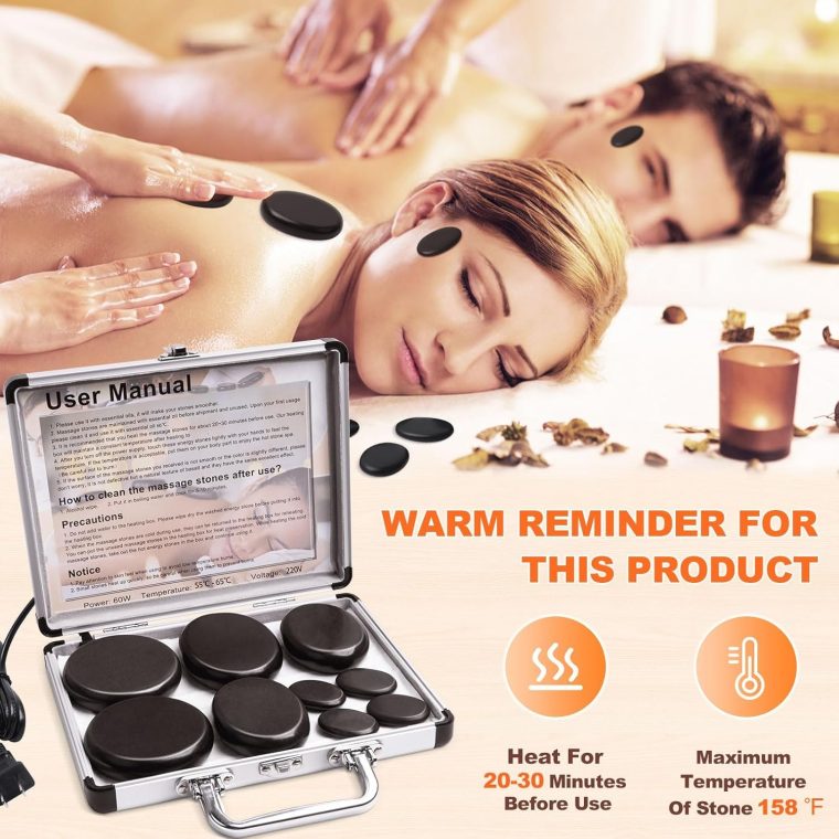 Hot Stones Massage Warmer Kit, 9Pcs Hot Stones Massage Set Portable Hot Stone with Heater, Hot Rocks Basalt Massage Stones for Home Spa Warming Therapy Relaxing - Image 3