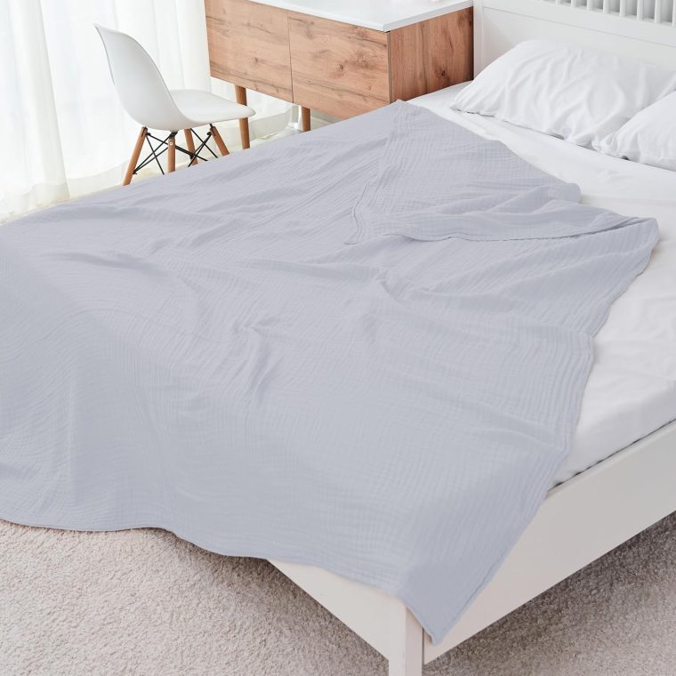 Cosy Family 4 Layer Muslin Bed Blanket - Breathable and Lightweight Gauze Boho Blanket for Spring, Soft 100% Cotton Muslin, Slate, 80x90 Inches - Image 6