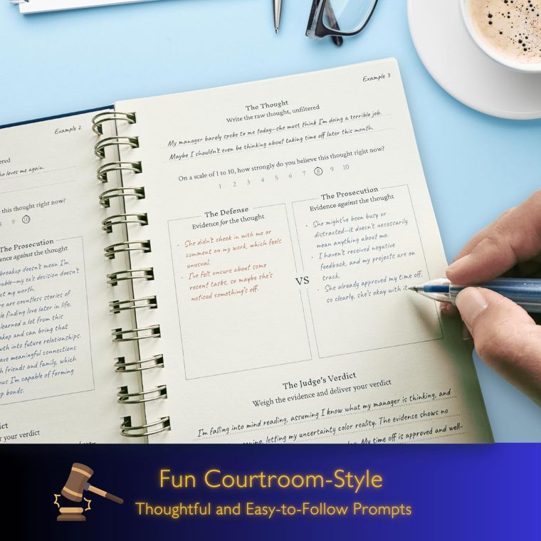 Putting Thoughts on Trial, 2025 CBT-Inspired Fun Courtroom-Style Journal to Challenge Unhelpful Thoughts, Build Resilience - Negative Thoughts Transformer Notebook with Free 3-Color Pen - Women & Men - Image 4