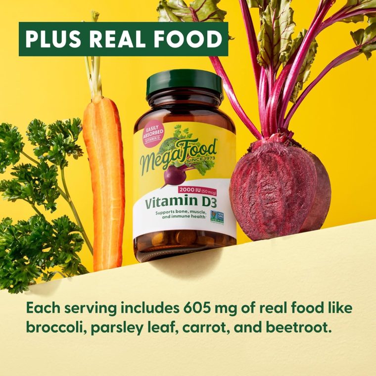 MegaFood Vitamin D3 2000 IU (50 mcg) - Vitamin D Supplements With Real Food, Immune Support, Supports Bones, Teeth & Muscles, Vegetarian, Certified Non-GMO, Kosher – 90 Tablets, 90 Servings - Image 4