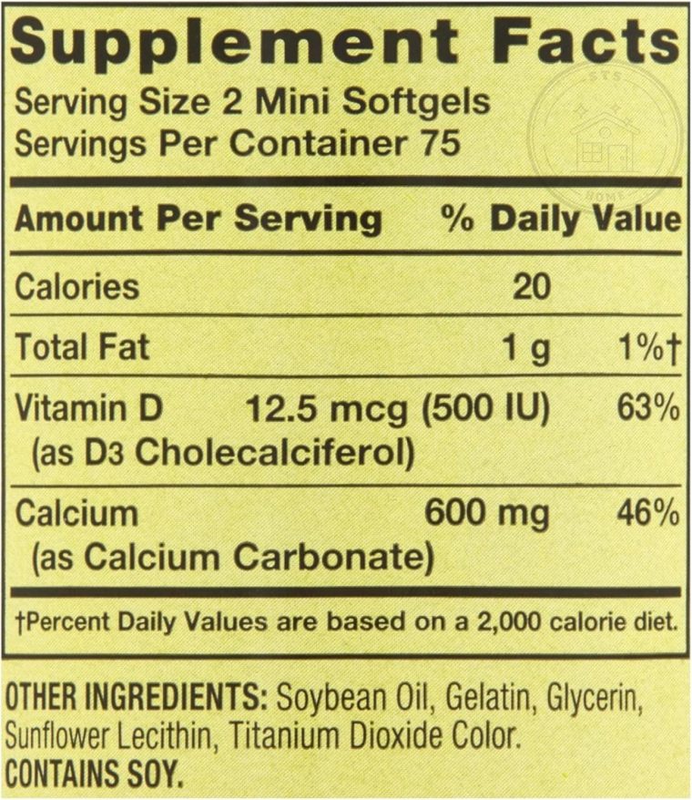 Spring Valley Calcium Plus Vitamin D3 150 Mini Softgels | Calcium Supplement | CaIcium mini softgels | CaIcium 600 mg with Vitamin d3 | 150 Mini Softgels + STS Sticker - Image 5