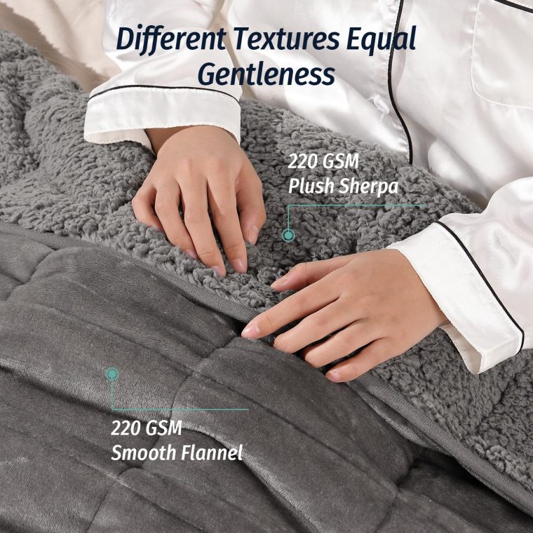 Wemore Sherpa Fleece Weighted Blanket for Adult, 15 lbs Dual Sided Cozy Fluffy Heavy Blanket, Ultra Fuzzy Throw Blanket with Soft Plush Flannel Top, 48 x 72 inches, Grey on Both Sides - Image 2