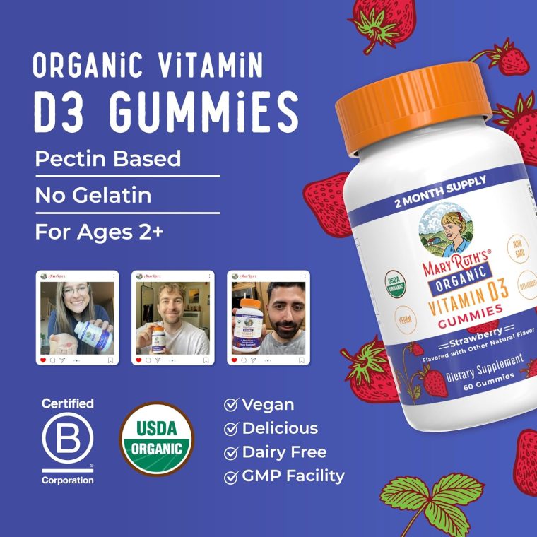 MaryRuth Organics Organic Vitamin D3 Gummies | 1000 IU | USDA Organic | Immune Support| Bone Health | Muscle Function | for Adults & Kids Ages 2+ | Vegan | Gluten Free | 2 Month Supply | 60 Count - Image 8