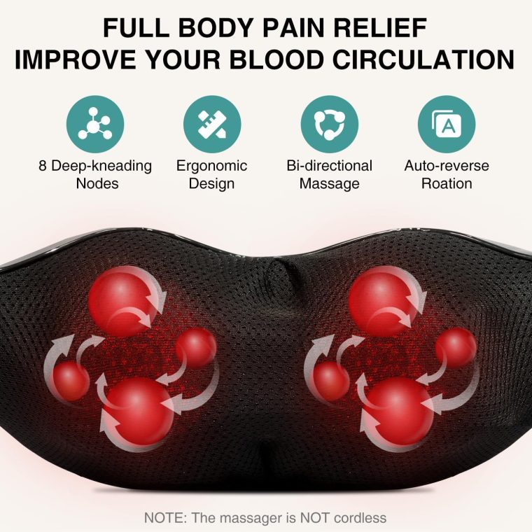 Shiatsu Neck and Back Massager with Soothing Heat, Electric Deep Tissue 3D Kneading Massage for Shoulder, Leg, Body Muscle Pain Relief, Home, Office, and Car - Image 2