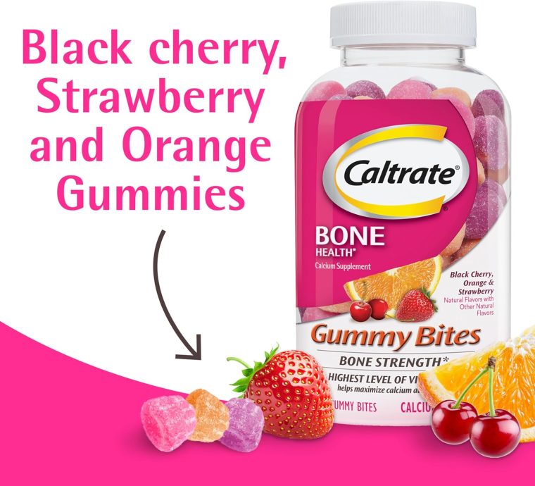 Caltrate Gummy Bites 500 mg Calcium and Vitamin D Supplement, Black Cherry, Strawberry, Orange - 50 Count - Image 2