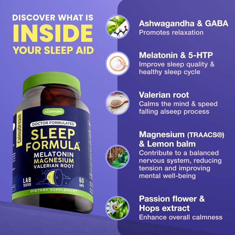 9-in-1 Natural Sleep Aid for Adults - USA Made, Lab Tested with 5mg Melatonin, 108mg Magnesium for Sleep - TRAACS, Ashwagandha, Valerian Root, GABA, 5HTP, Sleep Supplement for Adults, Vegan, 60 Caps - Image 3