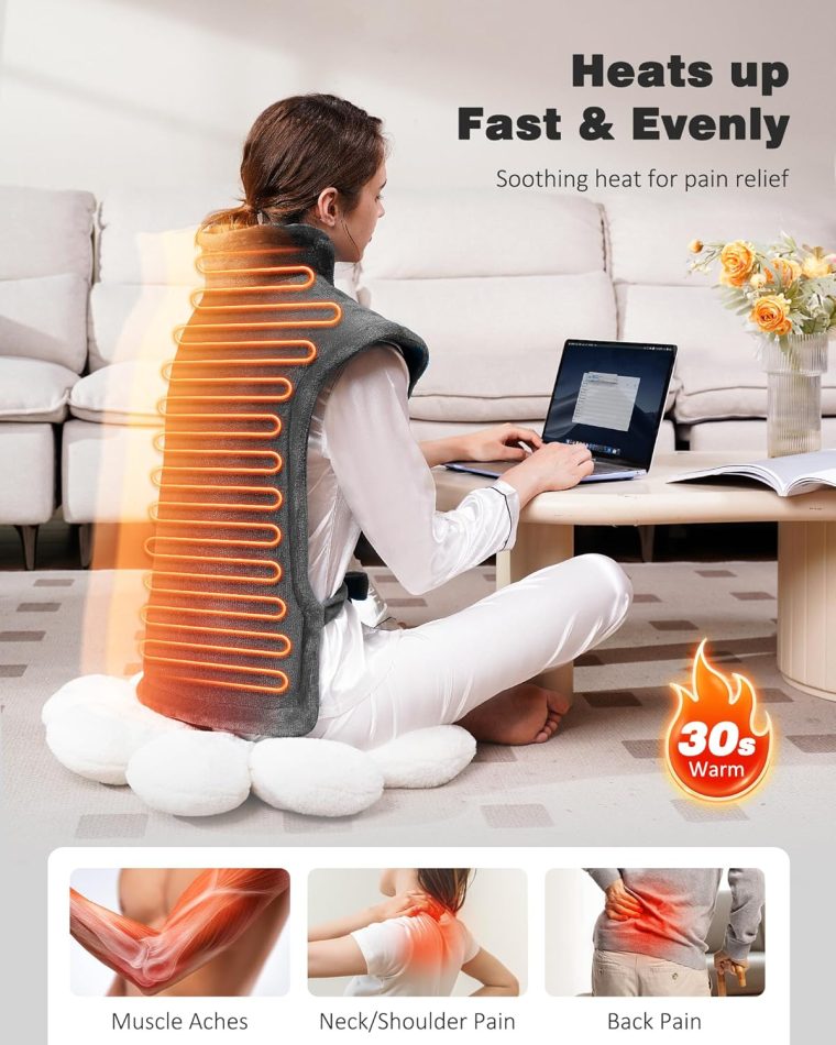 Heating Pad for Neck and Shoulders and Back | Weighted Heat Pad for Pain Relief| 24"x33" Electric Heated Pads | Fast Heating, ETL Certified| Birthday Gifts for Women, Men, Mom, Dad (Grey) - Image 3
