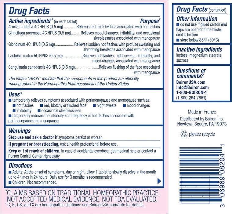 Boiron Cyclease Menopause for Relief from Hot Flashes, Mood Changes, Night Sweats, and Irritability - 120 Count (2 Pack of 60) - Image 8