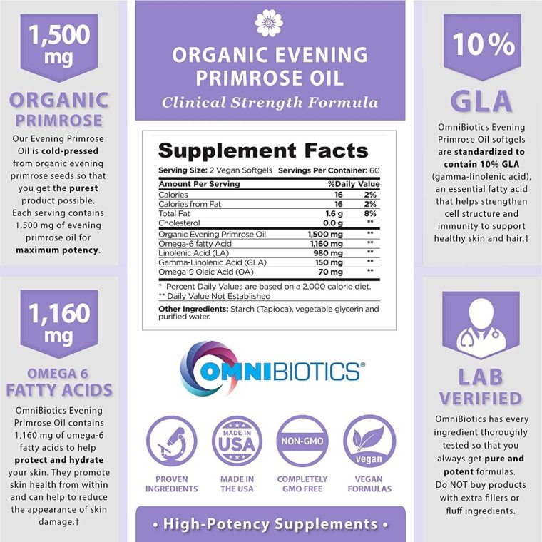 Organic Evening Primrose Oil for Women, Clinical Strength 1500mg per Capsule - 10% GLA, Cold-Pressed, Non-GMO, Hormone Balance for Women, Aceite De Onagra Organico - 120 Vegan Softgel Capsules - Image 3