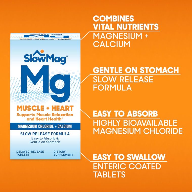 SlowMag Muscle + Heart Magnesium Chloride with Calcium Supplement to Support Muscle Relaxation, Occasional Muscle Cramping & Heart Health, High Absorption, 120 Count - Image 6