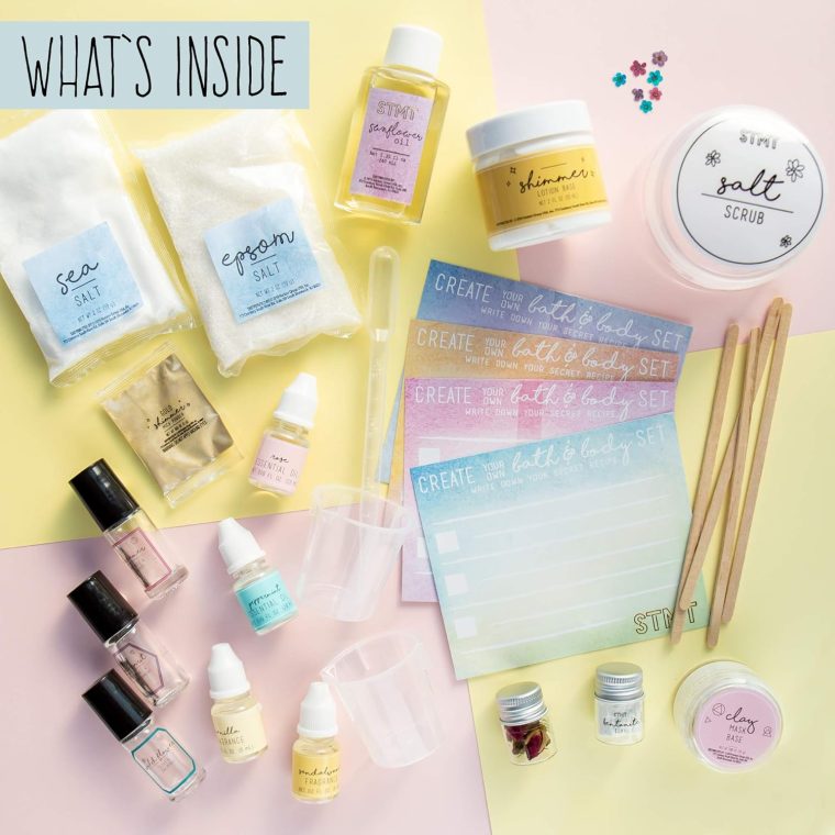 STMT DIY Signature Spa Set by Horizon Group USA, Mix & Make Your Own Spa Supplies with Salt Scrubs, Fragrances & Shimmer Lotions. Multicolored - Image 2