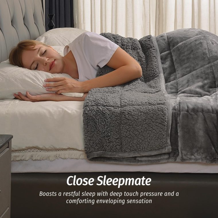 Wemore Sherpa Fleece Weighted Blanket for Adult, 15 lbs Dual Sided Cozy Fluffy Heavy Blanket, Ultra Fuzzy Throw Blanket with Soft Plush Flannel Top, 48 x 72 inches, Grey on Both Sides - Image 3