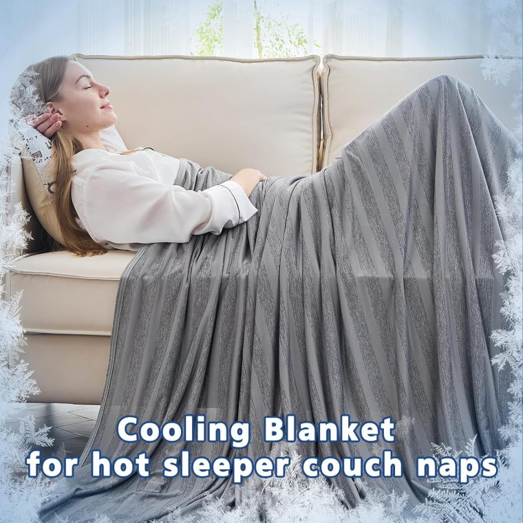 EMME Cooling Blankets for Hot Sleepers, Summer Blanket 60"x80" for Bed, Thin Lightweight Throw Blanket for Couch, Double-Sided Keep Body Cool, Grey Cold Sheet Night Sweats - Image 3