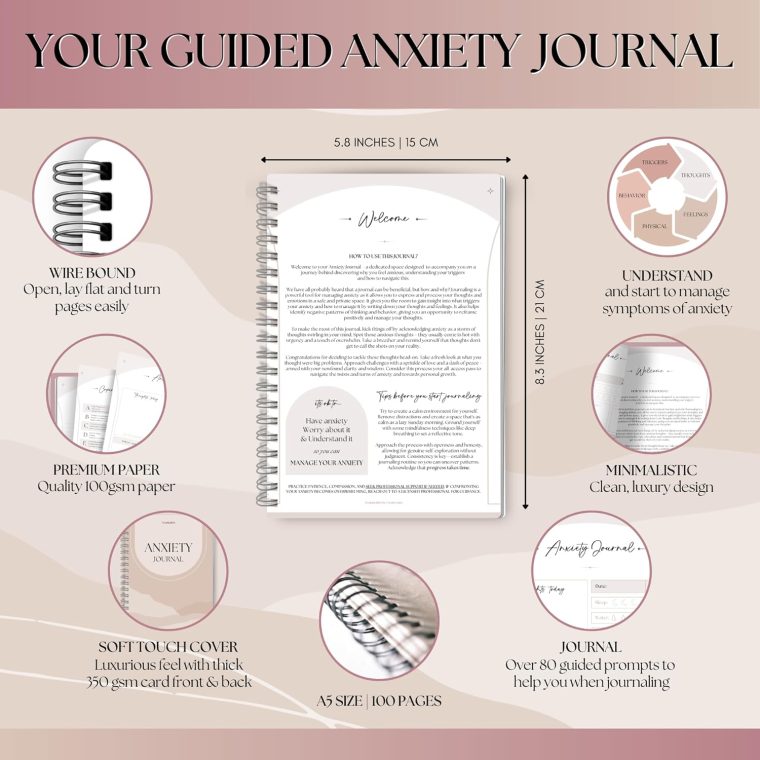 Anxiety Relief Workbook & CBT Therapy Notebook - Guided Prompts, Mental Health Wellness Journal - A5 Lux - Image 2