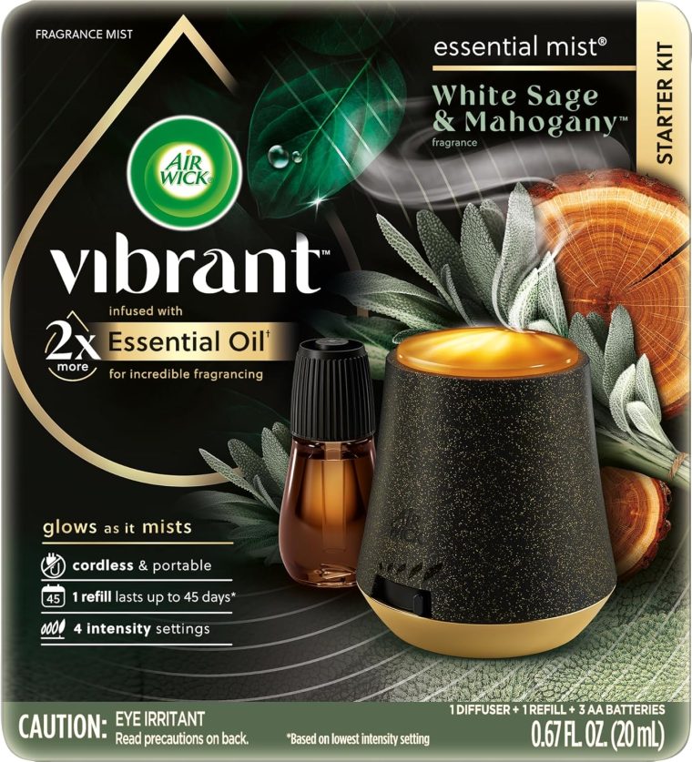 AIR WICK Essential Mist - Starter Kit White Sage & Mahogany, Air Freshener, Essential Oils