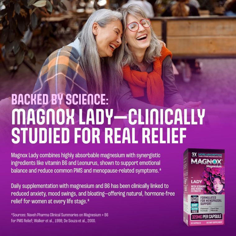 MAGNOX Lady Magnesium Supplement | Menopause and PMS Support Supplement for Women | Magnesium Complex with Vitamins B6, B1, B12, D, Zinc | High-Absorption Dead Sea Organic | 60 Capsules - Image 8