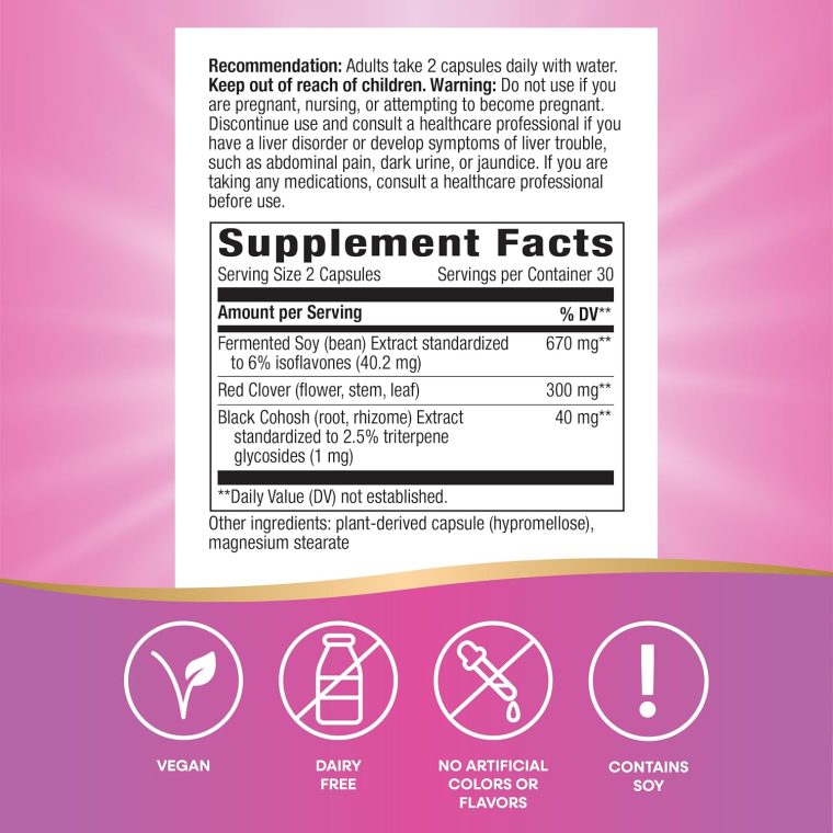 Nature's Way EstroSoy, Menopause Relief Blend*, Helps Relieve Menopausal Symptoms*, Black Cohosh, Red Clover, and Fermented Soy, 60 Vegan Capsules - Image 5