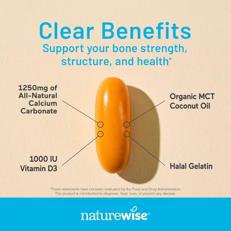 NatureWise High-Purity, All-Natural Calcium 1250mg + Vitamin D3 1000IU + Organic MCT Coconut Oil - Pregnancy Safe + Non-GMO - Absorption Friendly, Gluten Free - 60 Softgels[30-Day Supply] - Image 3