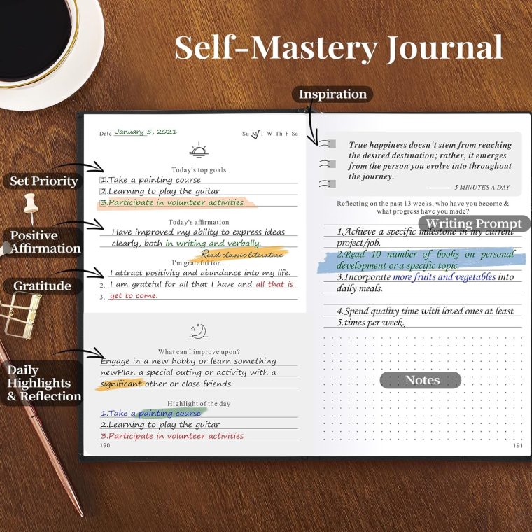 Self-Care Journal, Wellness & Daily Reflection Notebook – Mental Health & Anxiety Guided Journal for Men – Self Care Planner, ADHD Planner with Mood Tracker – A5 Size (Black) - Image 4