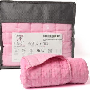 Kids 5lb Weighted Blanket for Youth 40 lbs + and Adults. Cotton and Minky Dots, 36x48 in Throw Blanket Soft, Reversible, Machine Washable. Lap Blanket for Rest, Reading, Travel. Pink