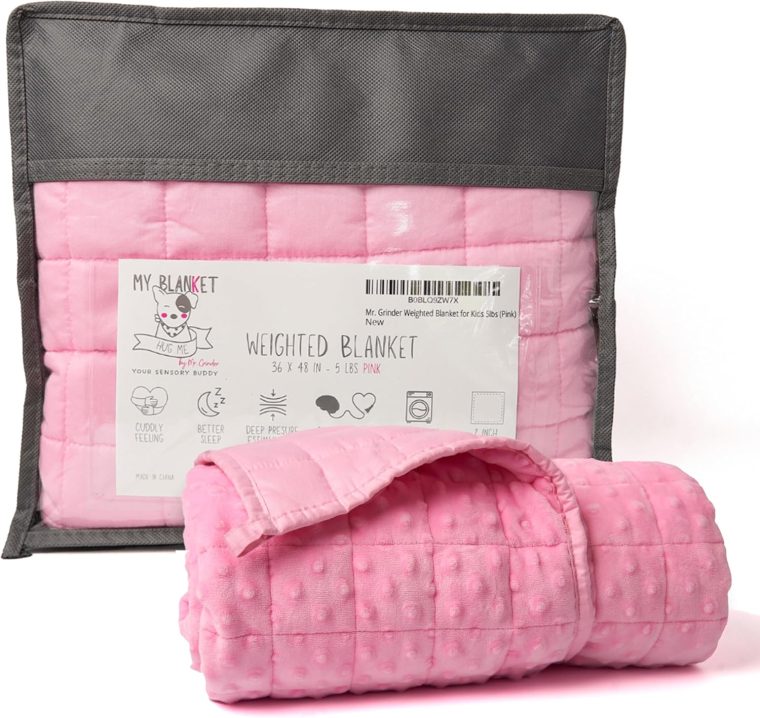 Kids 5lb Weighted Blanket for Youth 40 lbs + and Adults. Cotton and Minky Dots, 36x48 in Throw Blanket Soft, Reversible, Machine Washable. Lap Blanket for Rest, Reading, Travel. Pink