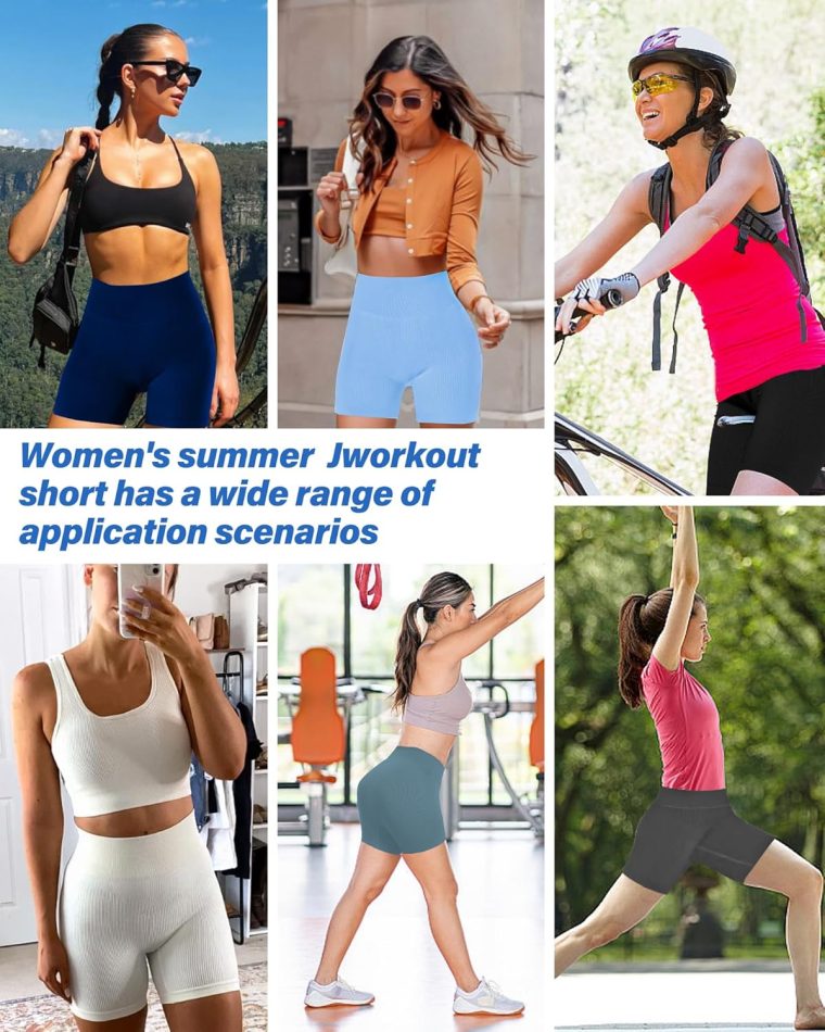 AURUZA 1-2PCS Workout Shorts Women, High Waist Biker Seamless Ribbed Athletic Yoga Gym Shorts Leggings, Blue, Solid - Image 7
