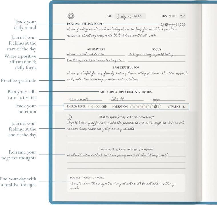 FINDING BALANCE Mental Health Journal – 6-Month Daily Journal with Prompts for Mindfulness, Self-Care & Healing – Anxiety & Depression Relief – Blue Hardcover - Image 3