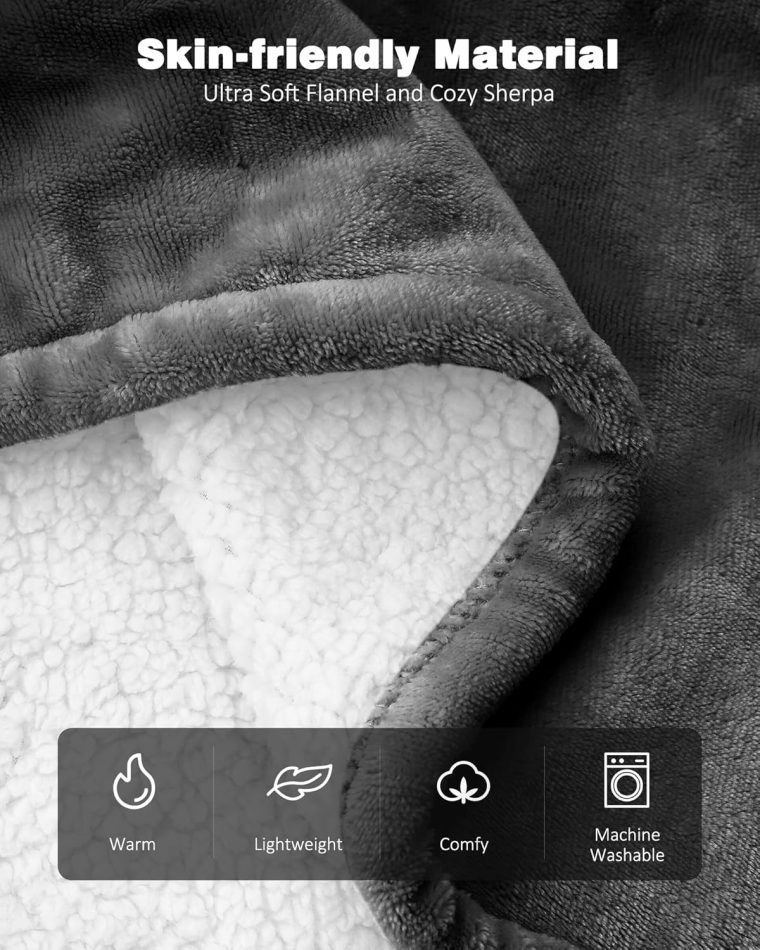Heated Blanket, Electric Blanket with 2 Wearable Buttons, 50x60 Inches Wearable Heated Throw Blanket, 6 Heating Levels & 4 Options Auto Off, for Office, Home (Grey) - Image 5
